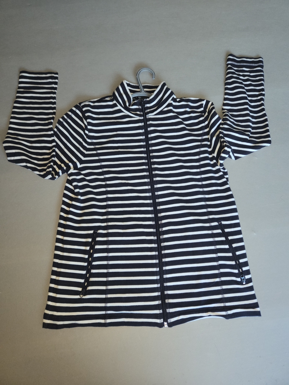 Jones New York Women's XL Striped Full Zip Jacket Pocket Knit Sweater Top